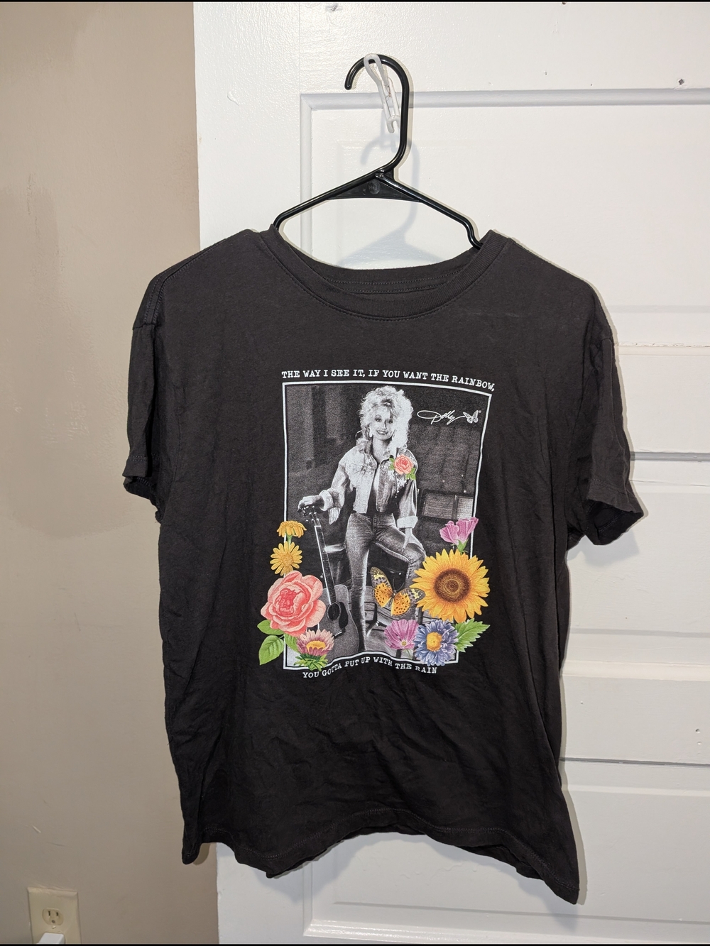 LG Black Short Sleeve Tee with Colorful Floral Graphic